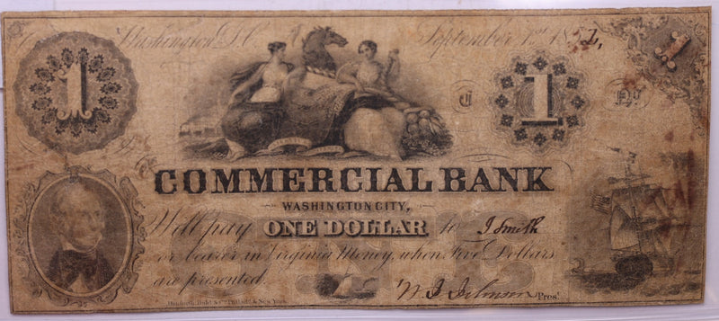 1852 $1, COMMERCIAL BANK., WASHINGTON D.C., STORE