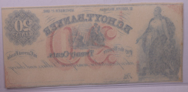 1862 20 Cent, Private Script, B.C. Hoyt., ST Joseph, MICH., STORE