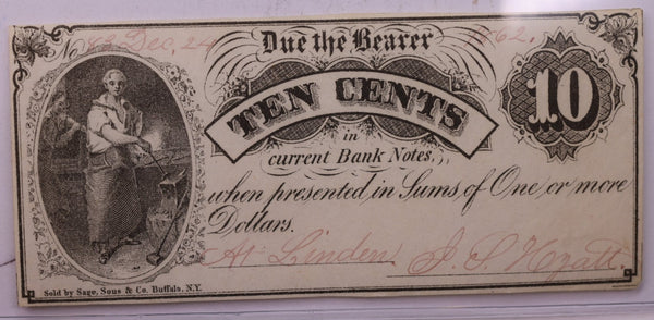 1862 10 Cent, Linden Script, J.S. Hyatt., STORE #18543