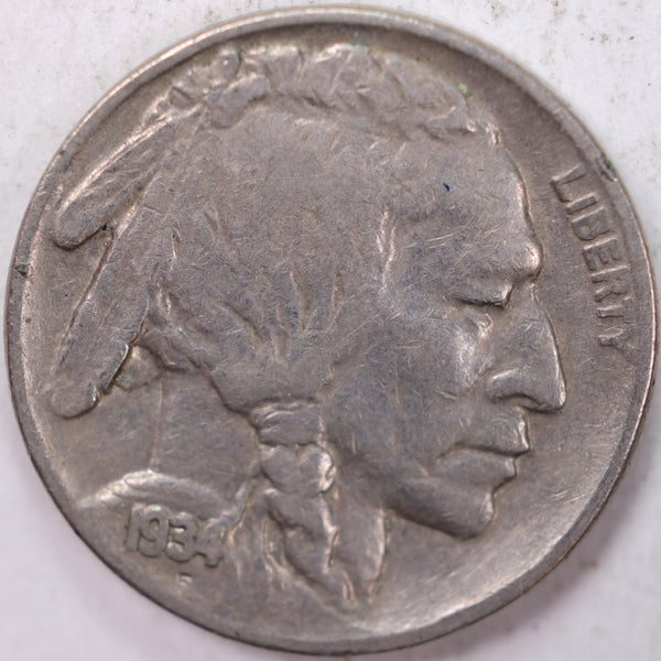 1934 Buffalo Nickel, Very Good Circulated Coin, Store Sale #N934.01