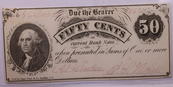 1862 50 Cents, Linden Script., STORE #18550