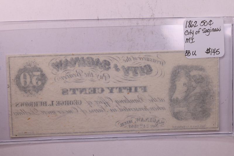 1862 50 Cent, City OF SAGINAW, MICHIGAN., STORE