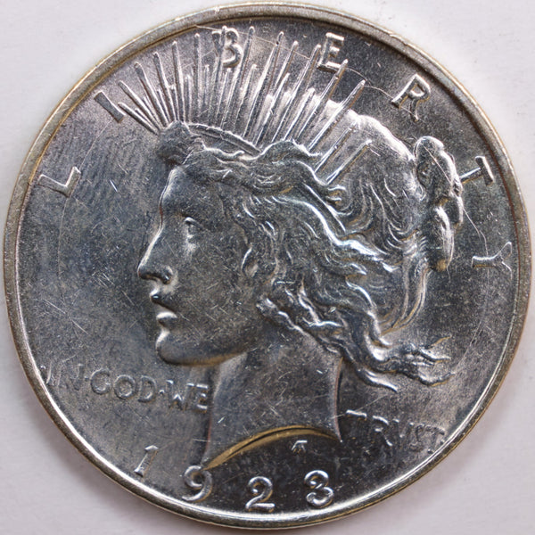 1923-D Peace Dollar, Mint State Uncirculated Coin, Store #DR0723