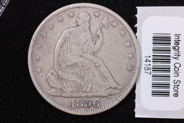 1856 Seated Liberty Half Dollar, Affordable Collectible Circulated Coin, Store #14187