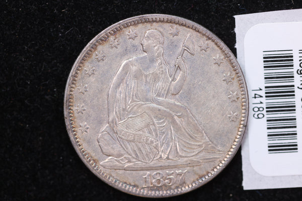 1857 Seated Liberty Half Dollar, Affordable Collectible Circulated Coin, Store #14189
