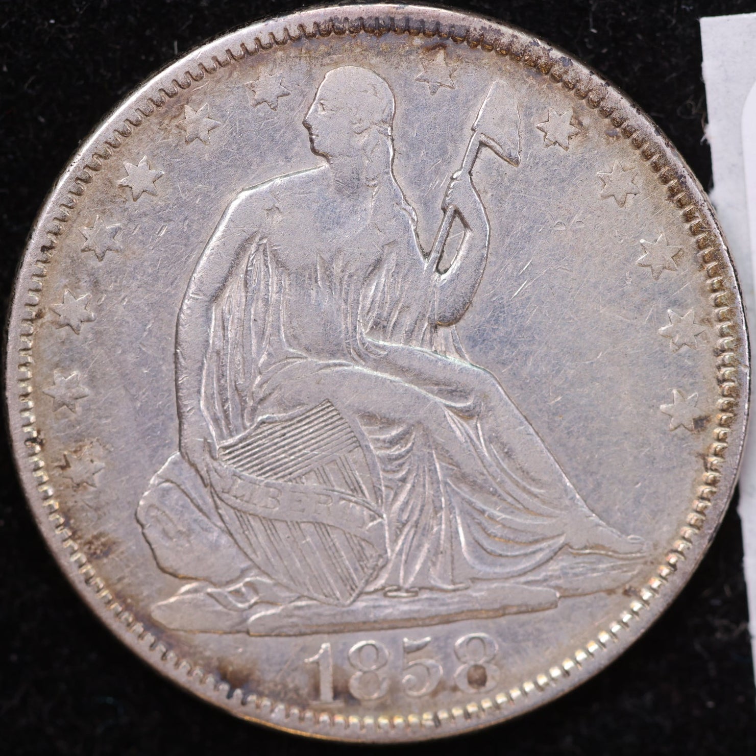 1858 Liberty Seated Half Dollar, Very Fine Circulated Coin, Store #HR1958