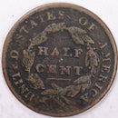 1825 Draped Bust Half Cent, Very Good Circulated Coin. Store