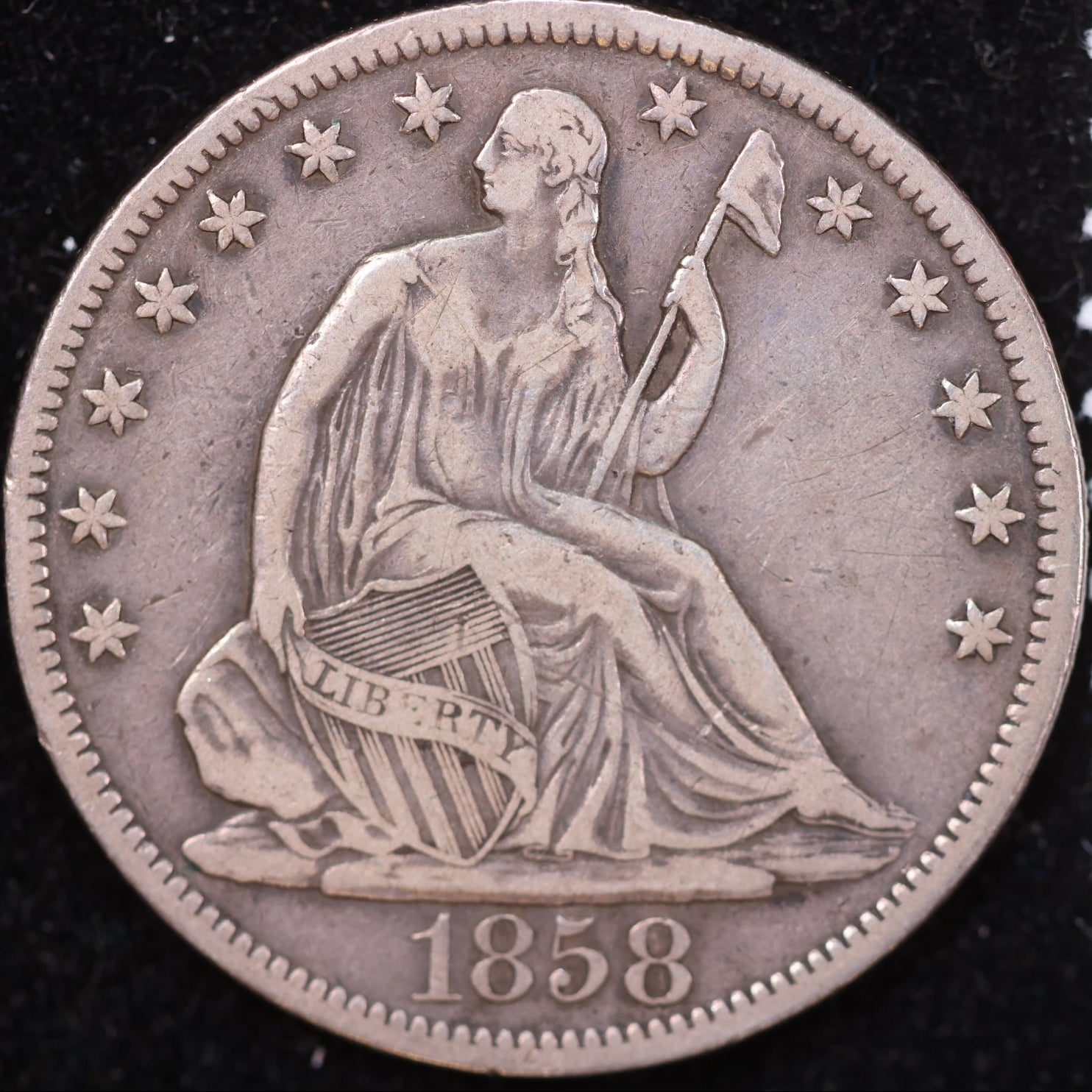 1858-S Liberty Seated Half Dollar, Extra Fine Circulated Coin, Store #HR1962