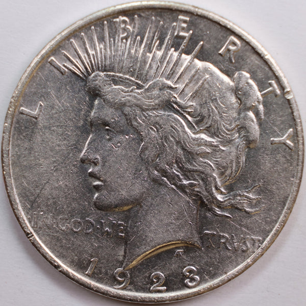 1923-D Peace Dollar, About Uncirculated Coin, Store #DR0716