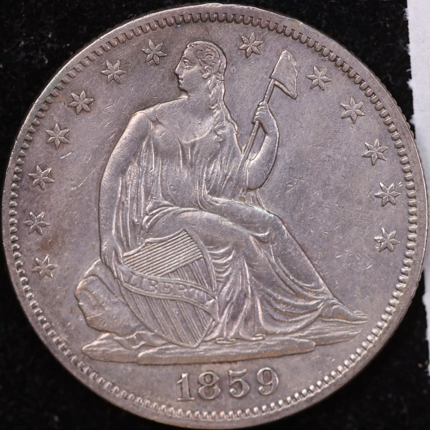 1859 Seated Liberty Half Dollar, Mint State Uncirculated Coin, Store #HR1963