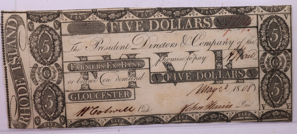 1808 $5, Farmers Exchange Bank., R.I., Store #18580