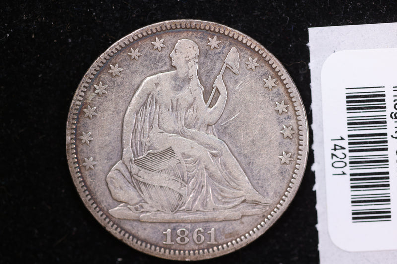 1861 Seated Liberty Half Dollar, Affordable Collectible Circulated Coin, Store
