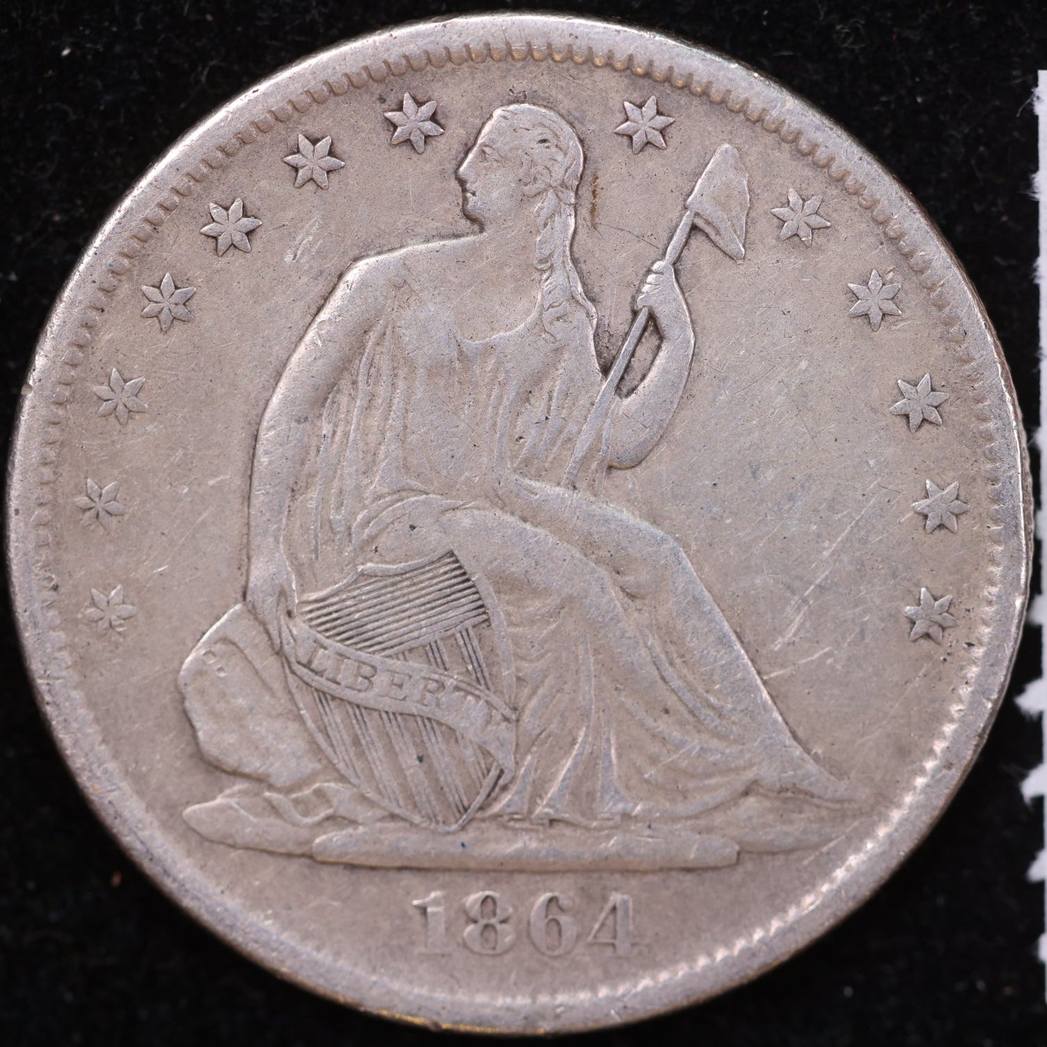 1864-S Liberty Seated Half Dollar, About Uncirculated Coin, Store #HR1978