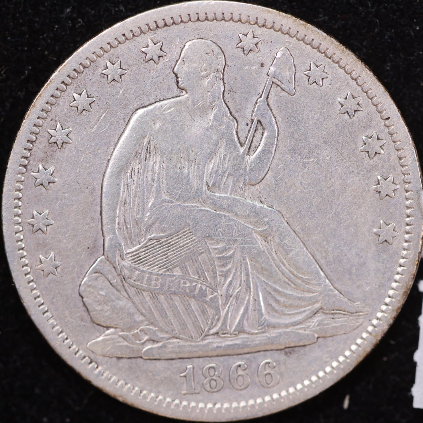 1866-S Liberty Seated Half Dollar, 'No Motto', Extra Fine+ Circulated Coin, Store #HR1981