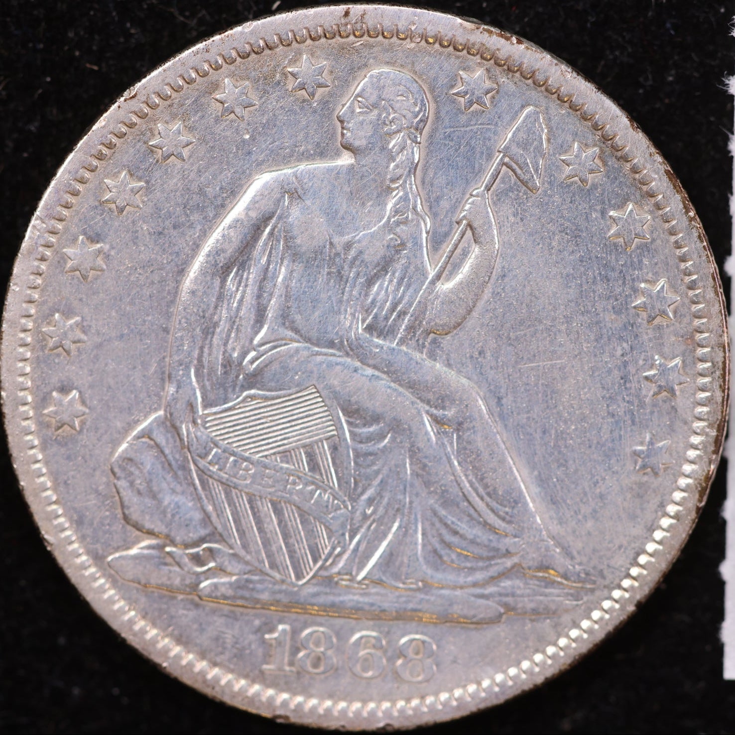1868-S Liberty Seated Half Dollar, About Uncirculated Coin, Store #HR1989