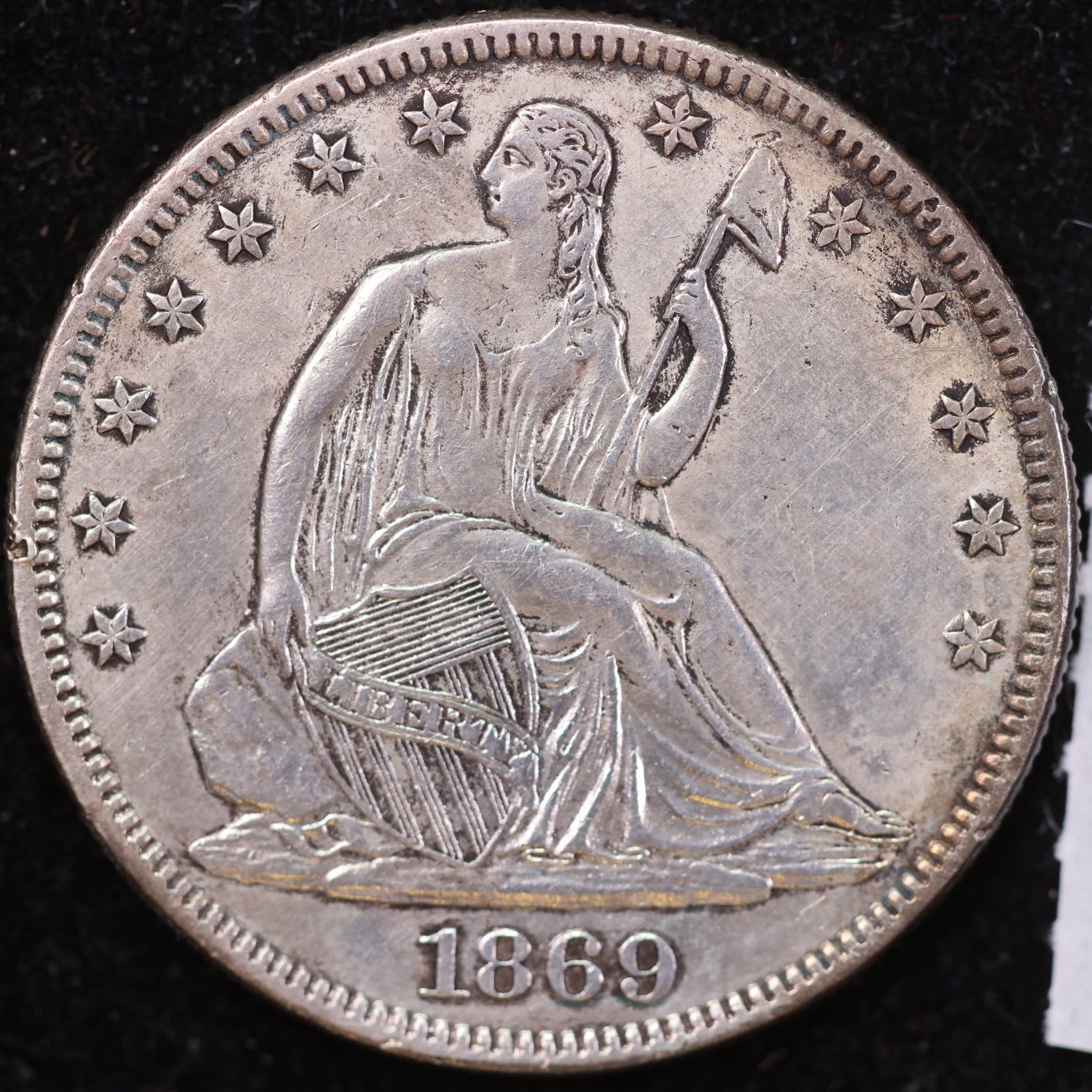 1869 Liberty Seated Half Dollar, About Uncirculated Coin, Store #HR1990