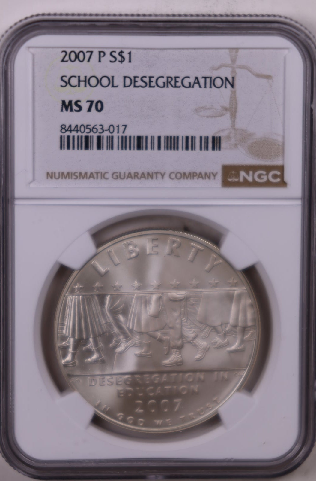 2007-P School Desegregation Dollar, NGC MS-70, Store #GMC388