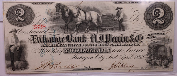1862 $2, Exchange Bank., A.J. Perrin & Co., Ind., Store #18603