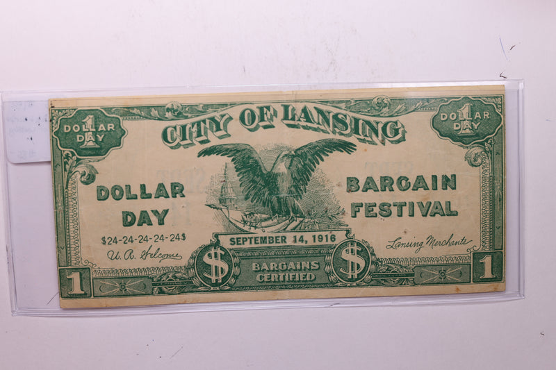 1916 $1, City of Lansing, Merchant Script., Mich., Store