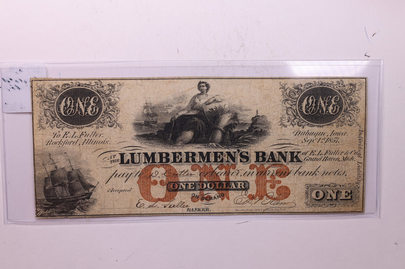 1857 $1, LUMBERMEN'S BANK., Grand Haven., Mich., Store