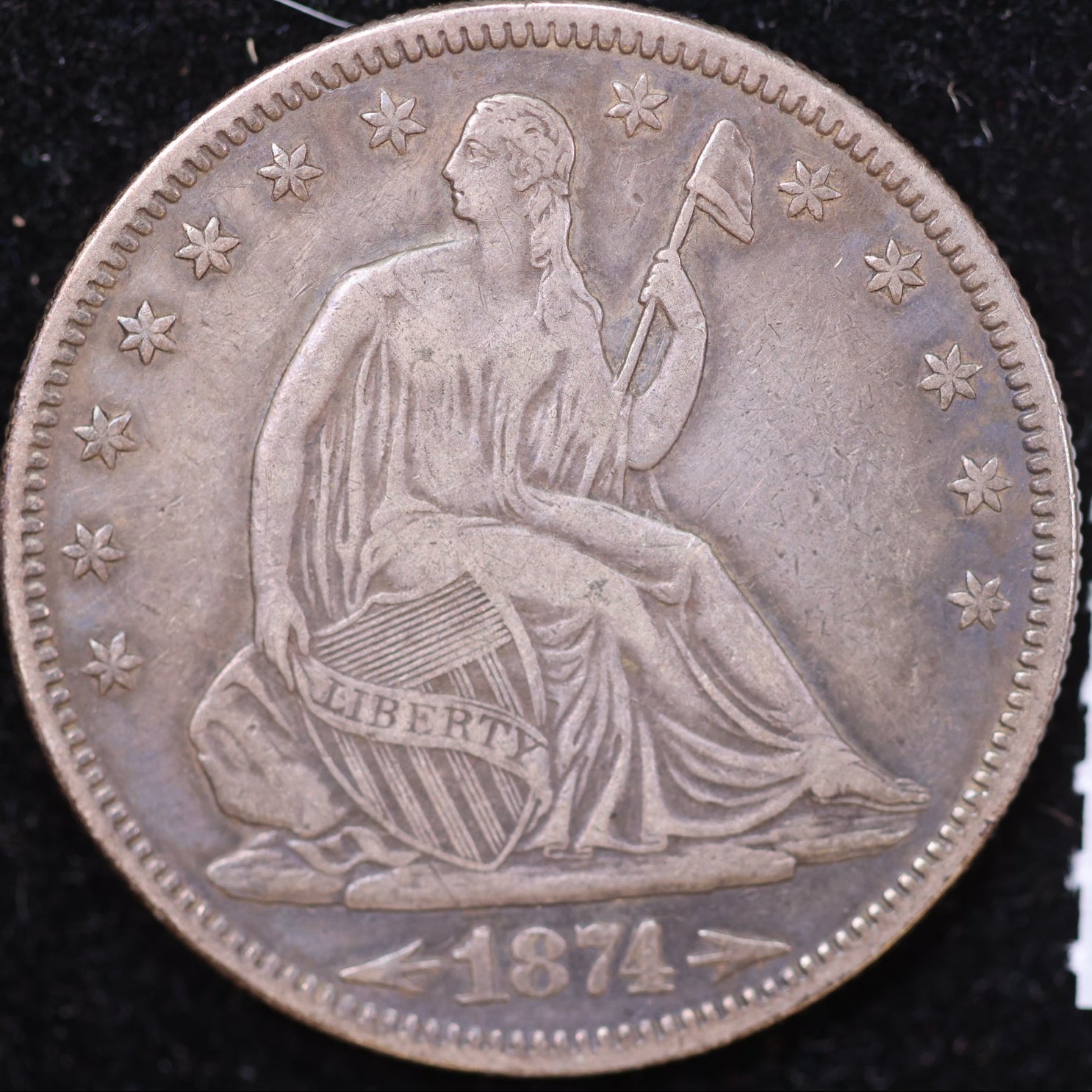 1874 Liberty Seated Half Dollar, Extra Fine Circulated Coin, Store #HR2007