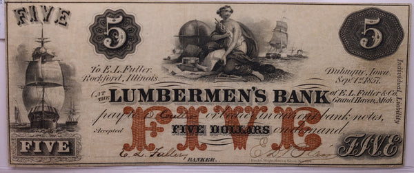 1857 $5, LUMBERMEN'S BANK., Grand Haven., Mich., Store #18611