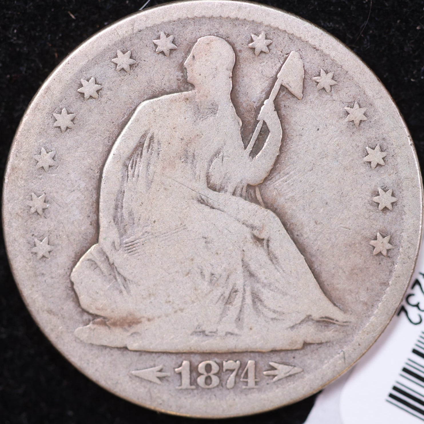 1874-S Liberty Seated Half Dollar, Very Good Circulated Coin, Store #HR2008