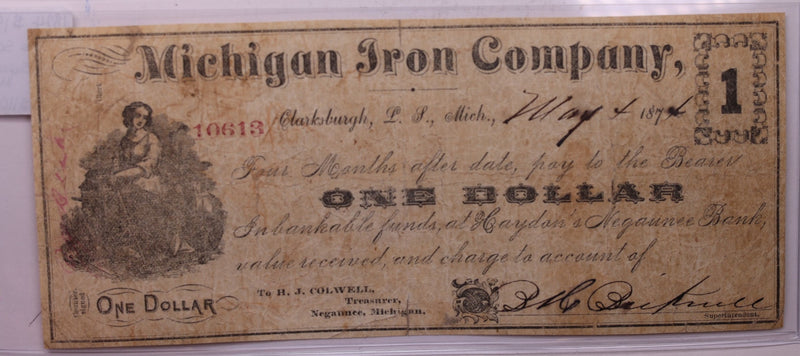 1874 $1, Michigan Iron Co., Lake Superior, Mich., Store