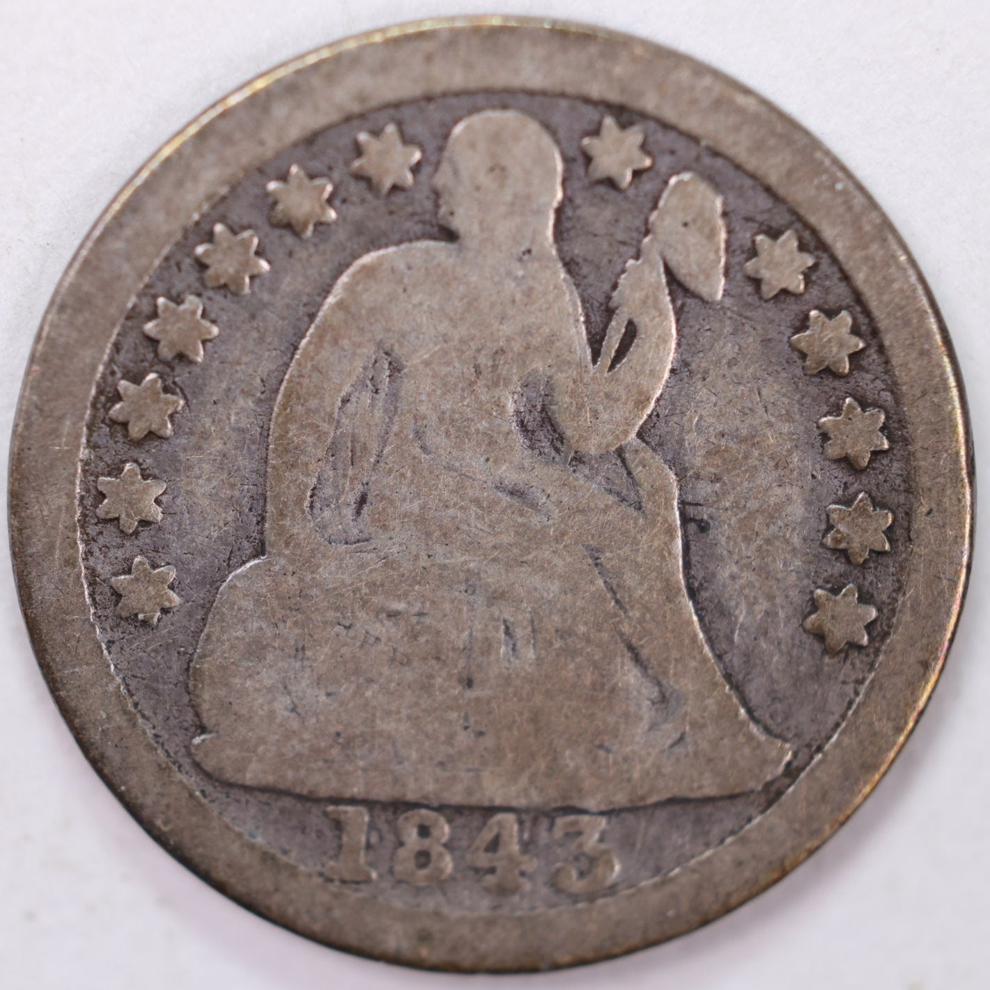 1843 Seated Liberty Silver Dime, Good Circulated Coin, Store #d843.01