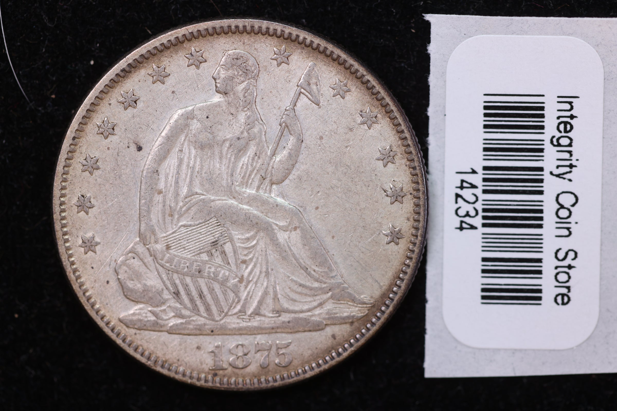 1875 Seated Liberty Half Dollar, Affordable Collectible Circulated Coin, Store #14233