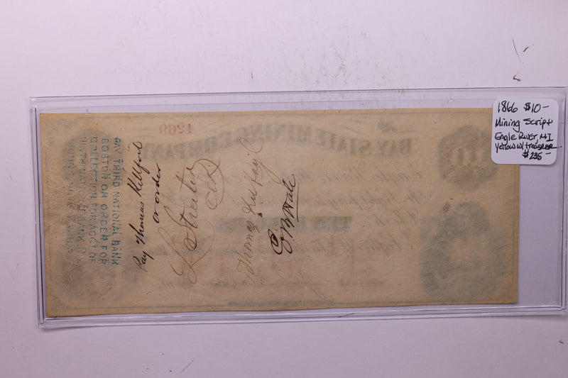 1866 $10, Bay State Mining Co., Eagle River, Michigan., Store