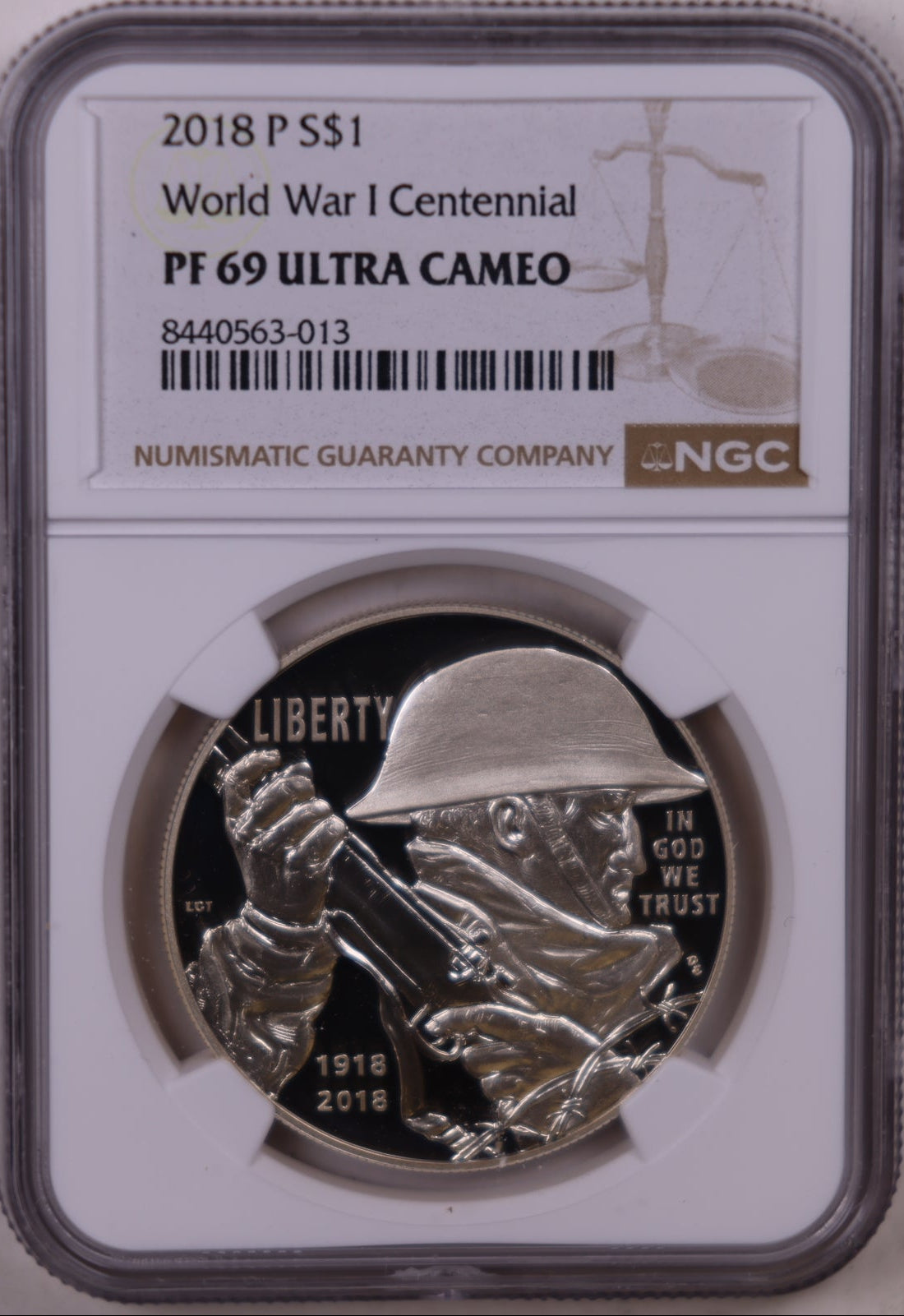 2018-P World War I Centennial Silver Dollar, NGC PF-69 Ultra Cameo, Store #GMC402