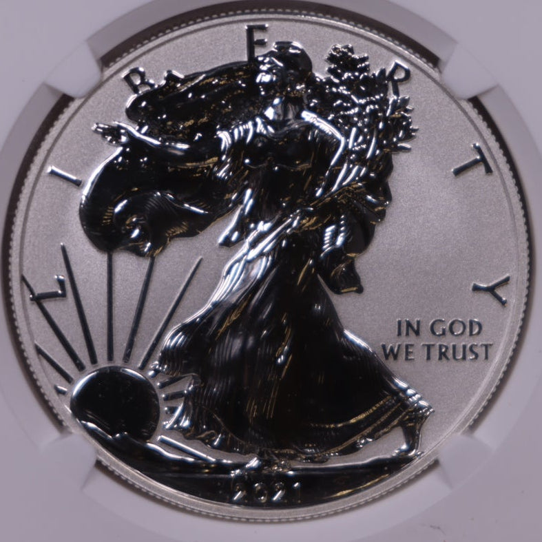 2021-W&S American Silver Eagle Dollar, NGC Reverse PF-70&69 Ultra Cameo, Store #AE0537