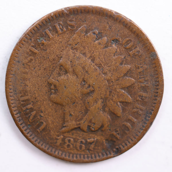1867 Indian Head Cent, Very Good Circulated Coin, Store #CT0594