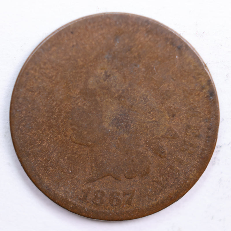 1867 Indian Head Cent, Abt Good Circulated Coin, Store