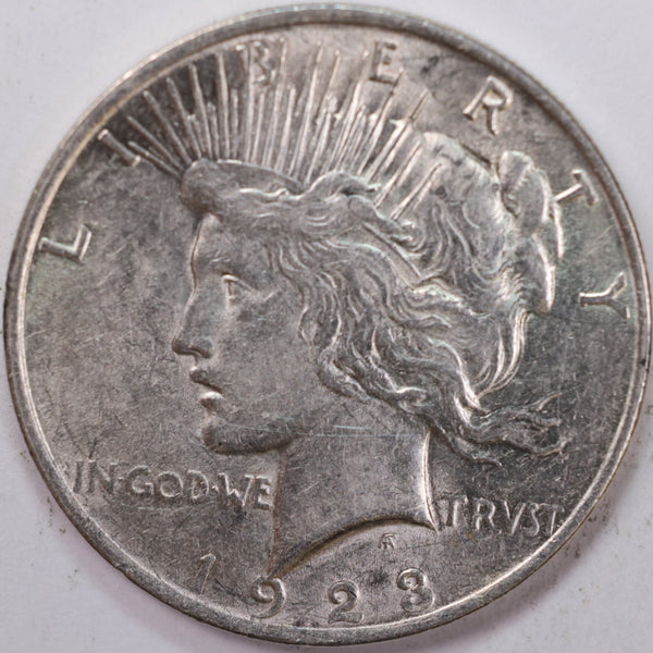 1923 Peace Silver Dollar, About Uncirculated Coin, Store #DR0502