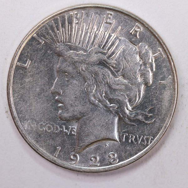 1923-D Peace Silver Dollar, About Uncirculated Coin, Store #DR0525
