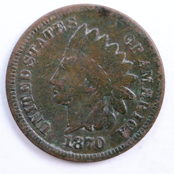 1870 Indian Head Cent, Very Good Circulated Coin, Store #CT0599