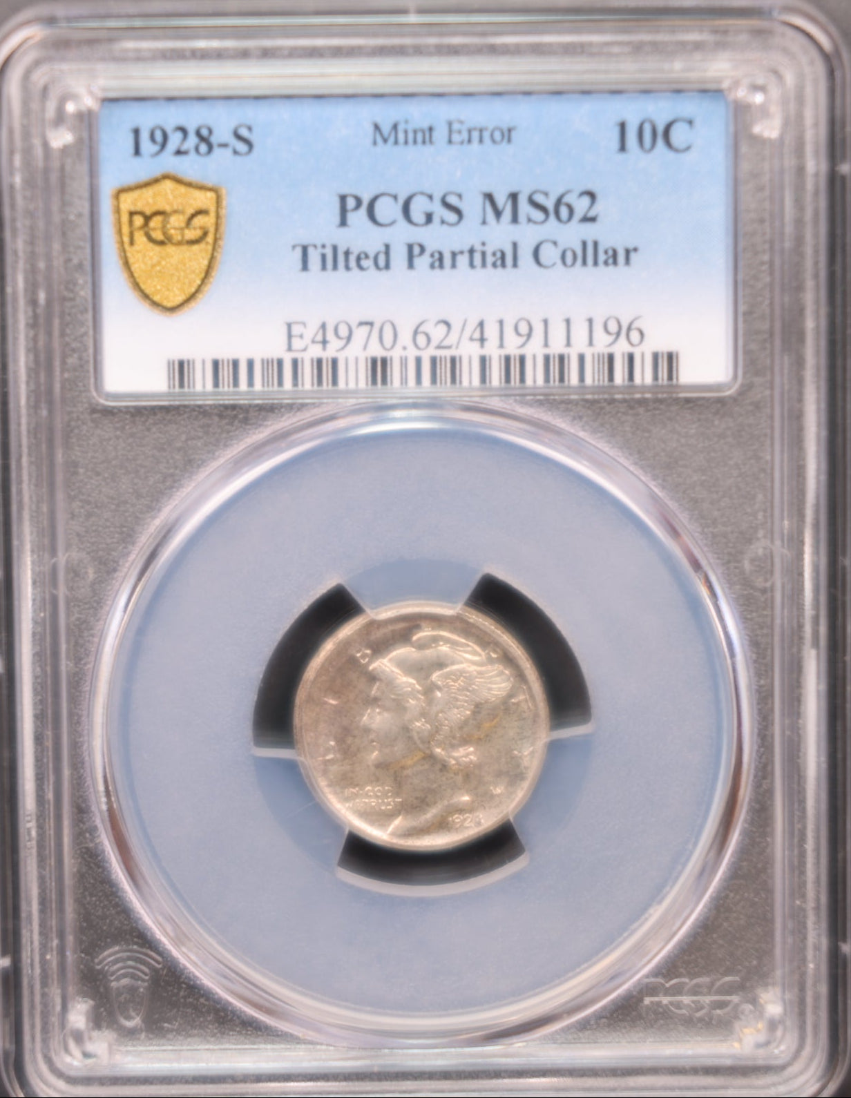 1926-S Mercury Silver Dime, PCGS MS62, Mint Error, Store #DE0940.