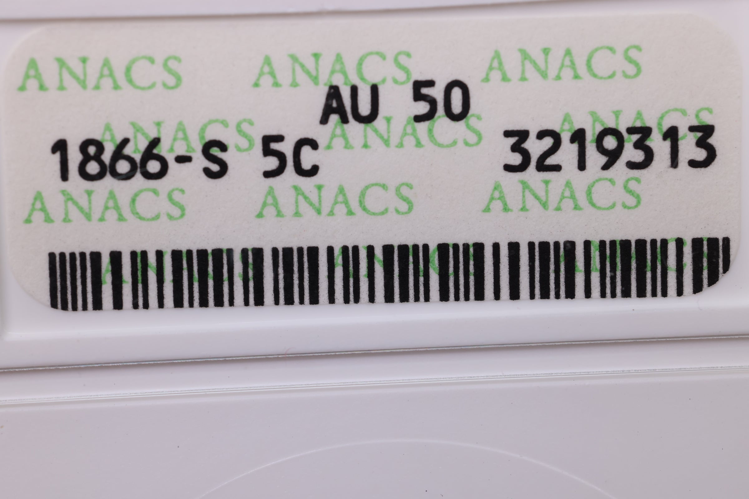 1866-S Seated Liberty Half Dime., ANACS AU-50., Store #18736