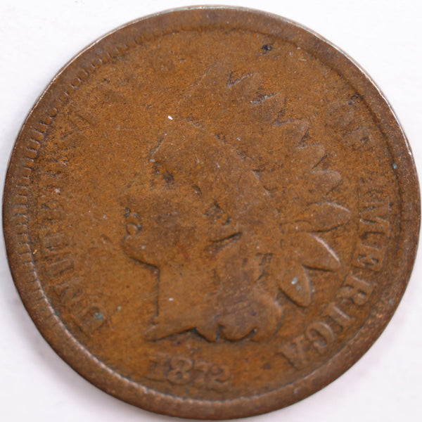 1872 Indian Head Cent, Very Good Circulated Coin, Store #CT0600