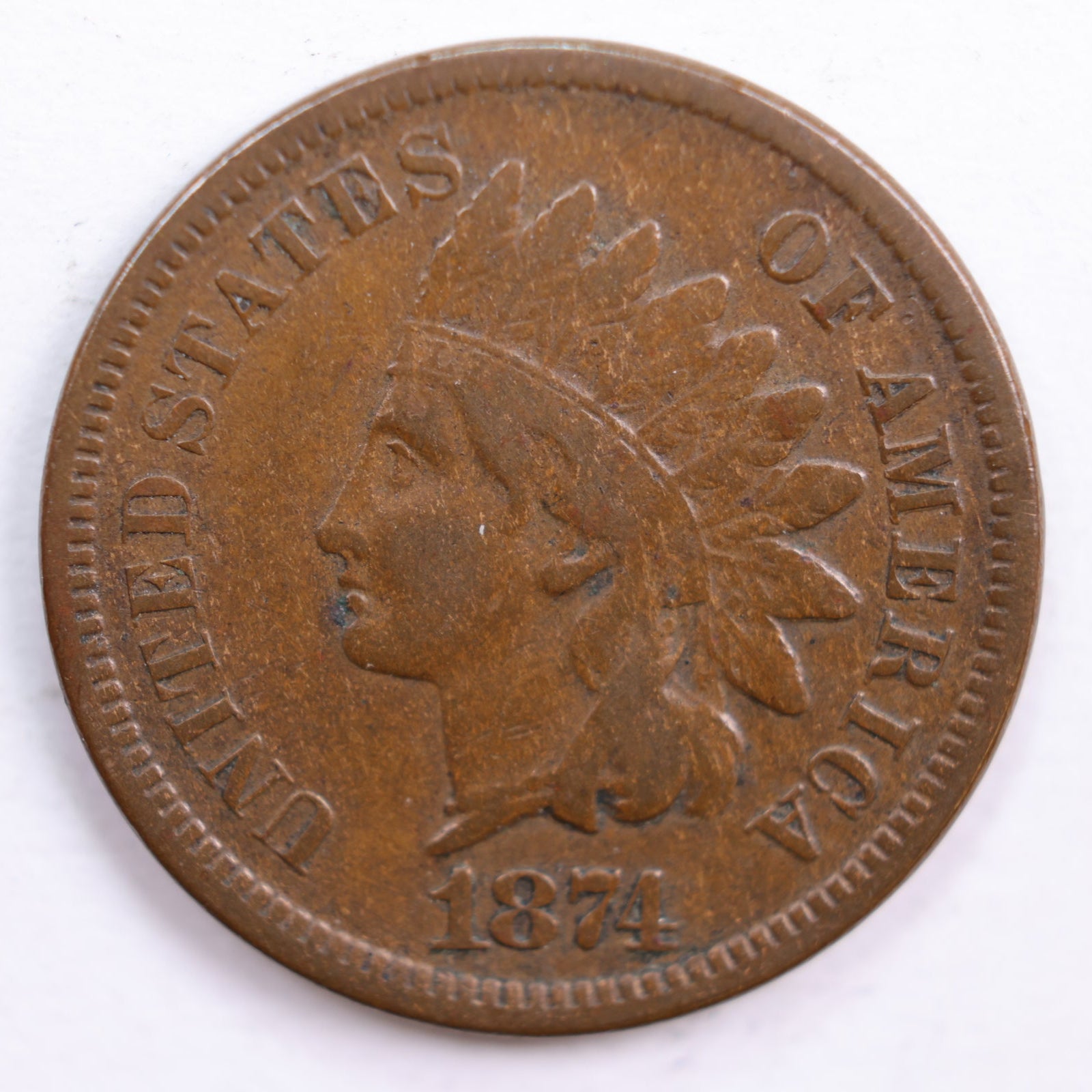 1874 Indian Head Cent, Very Fine Circulated Coin, Store #CT0602