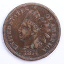 1874 Indian Head Cent, Very Fine Circulated Coin, Store