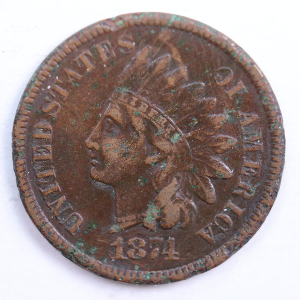 1874 Indian Head Cent, Very Fine Circulated Coin, Store #CT0603
