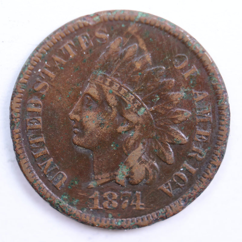 1874 Indian Head Cent, Very Fine Circulated Coin, Store