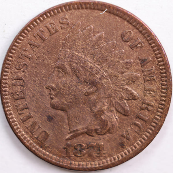 1874 Indian Head Cent, Abt Uncirculated Coin, Store #CT0604