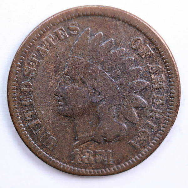 1874 Indian Head Cent, Very Good Circulated Coin, Store #CT0605