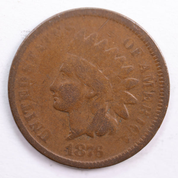 1876 Indian Head Cent, Very Good Circulated Coin, Store #CT0610