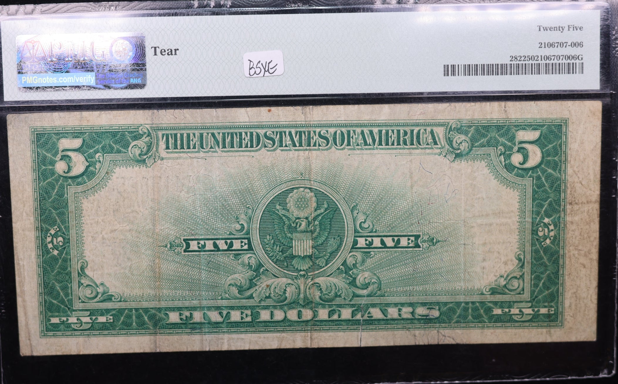 1923 $5 Silver Certificate, Fr#282, PMG VF-25, 'Port Hole', Store Sale #GLSC001
