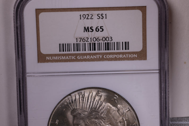 1922 Peace Silver Dollar., NGC MS-65., Uncirculated Coin., Store